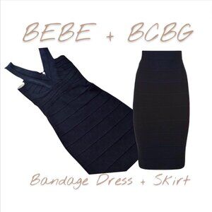 BEBE + BCBG Bandage Dress + Skirt, Black, XS, EUC